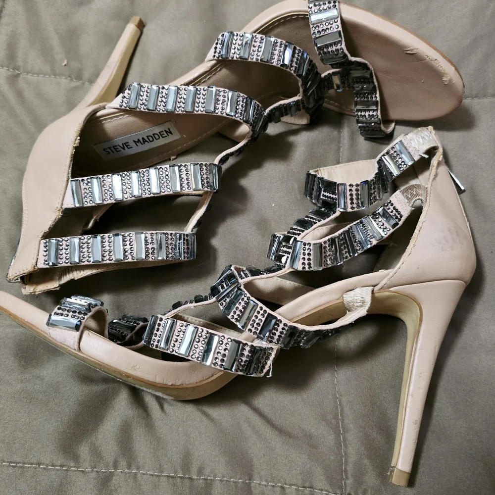 Steve Madden Women's Strappy Heels - Nude and Silver